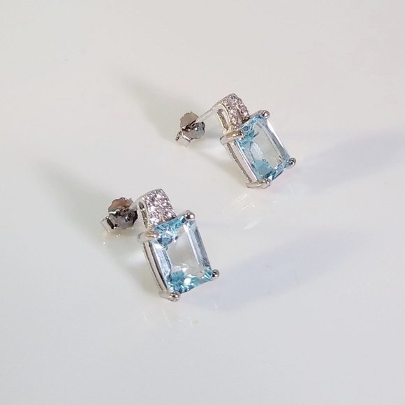Blue Topaz Octagon Earrings 4 Carats tw - Picture 1 of 7